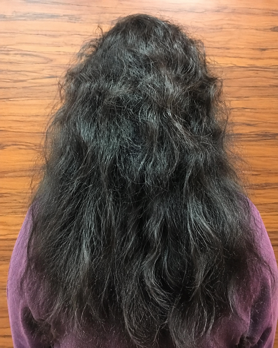 Hair before using a filtered shower head